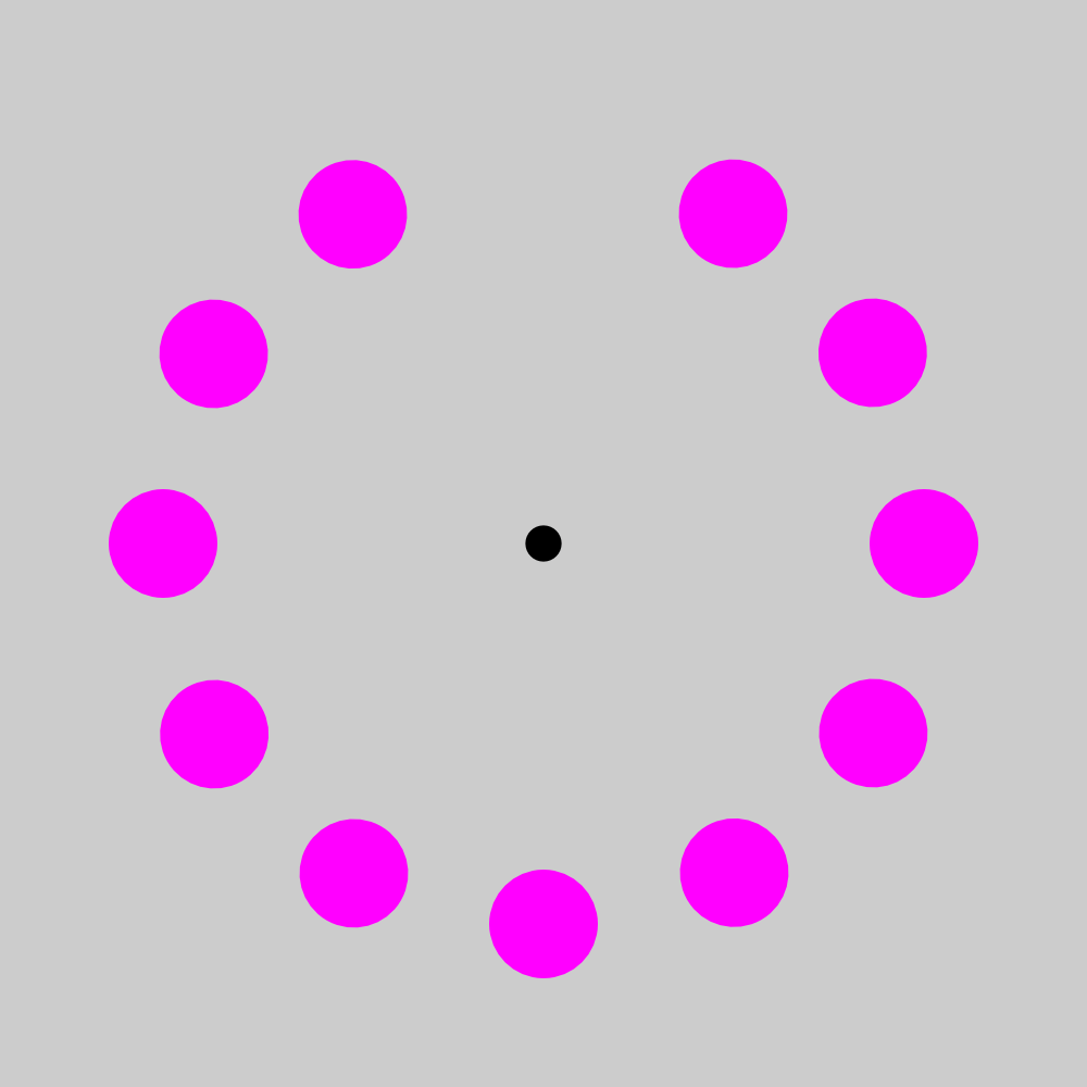 Lilac Chaser illusion - stare at the center dot and watch the dots disappear